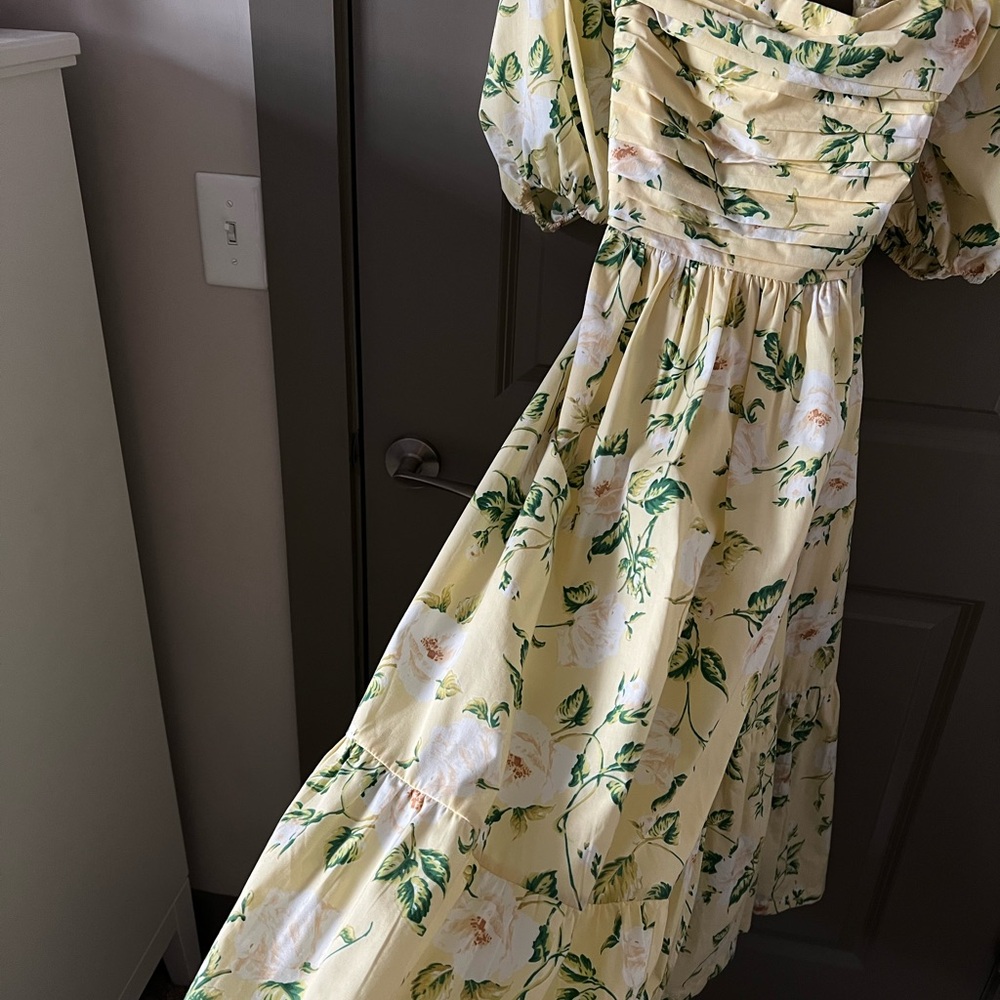 Abercrombie & Fitch | Yellow Floral Emerson Poplin Puff Sleeve Midi Dress - Picture 9 of 14